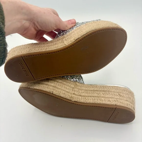 Miu Miu Women's Crystal-Embellished Glitter Platform Sandals Size 36 US Size 6 - Picture 8 of 8